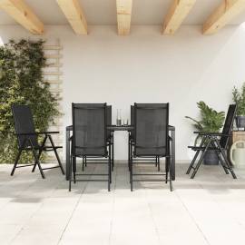 Set mobilier pentru grădină, 7 piese, negru, aluminiu