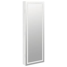 Dulap de bijuterii cu oglindă și lumini led, de perete, alb, 2 image