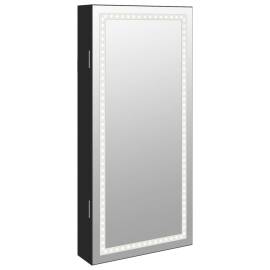 Dulap de bijuterii cu oglindă și lumini led, de perete, negru, 2 image