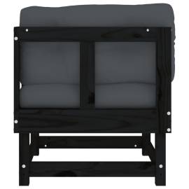 Canapele colțar cu perne, 2 buc., negru, lemn masiv de pin, 6 image
