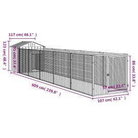 Cușcă câine cu acoperiș antracit 117x609x123 cm oțel galvanizat, 9 image