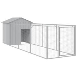 Casă câine & acoperiș gri deschis 117x405x123cm oțel galvanizat, 2 image