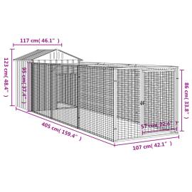 Casă câine & acoperiș gri deschis 117x405x123cm oțel galvanizat, 8 image