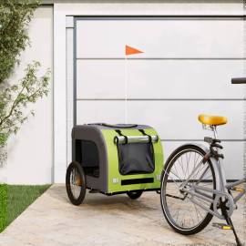 Remorcă de bicicletă pentru câini verde&gri, textil oxford&fier