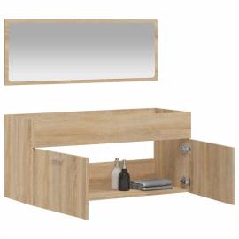 Dulap de baie cu oglindă, stejar sonoma, lemn prelucrat, 3 image