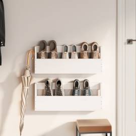 Pantofare de perete, 2 buc., alb, 59x9x23 cm, lemn masiv pin, 3 image