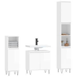 Set dulapuri de baie, 3 piese, alb extralucios, lemn prelucrat, 3 image