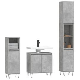 Set dulapuri de baie, 3 piese, gri beton, lemn prelucrat, 3 image