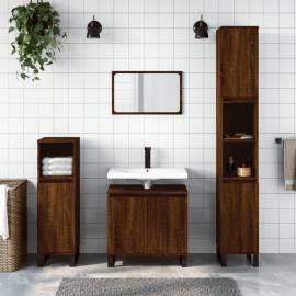 Set dulapuri de baie, 3 piese, stejar maro, lemn prelucrat