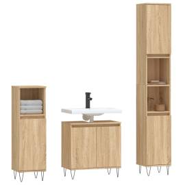 Set dulapuri de baie, 3 piese, stejar sonoma, lemn prelucrat, 3 image