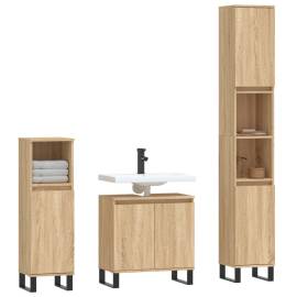Set dulapuri de baie, 3 piese, stejar sonoma, lemn prelucrat, 3 image