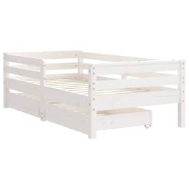 Cadru de pat copii cu sertare, alb, 70x140 cm, lemn masiv pin, 3 image