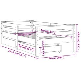 Cadru de pat copii cu sertare, alb, 70x140 cm, lemn masiv pin, 11 image