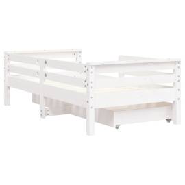 Cadru de pat copii cu sertare, alb, 70x140 cm, lemn masiv pin, 7 image