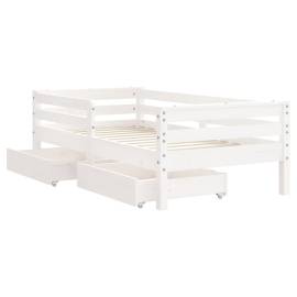 Cadru de pat copii cu sertare, alb, 70x140 cm, lemn masiv pin, 4 image