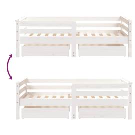 Cadru de pat copii cu sertare, alb, 70x140 cm, lemn masiv pin, 9 image