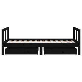 Cadru de pat copii cu sertare, negru, 80x160 cm, lemn masiv pin, 6 image