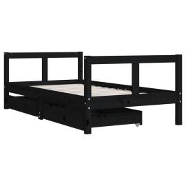 Cadru de pat copii cu sertare, negru, 80x160 cm, lemn masiv pin, 3 image