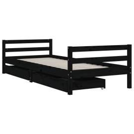 Cadru de pat copii cu sertare, negru, 90x190 cm, lemn masiv pin, 3 image
