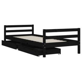 Cadru de pat copii cu sertare, negru, 90x200 cm, lemn masiv pin, 4 image