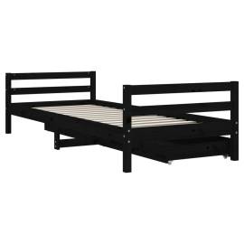 Cadru de pat copii cu sertare, negru, 90x200 cm, lemn masiv pin, 6 image