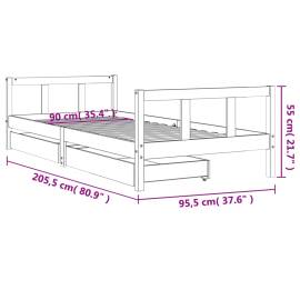 Cadru de pat cu sertare de copii, alb, 90x200 cm lemn masiv pin, 10 image