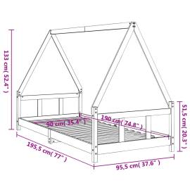 Cadru de pat pentru copii, alb, 90x190 cm, lemn masiv de pin, 9 image