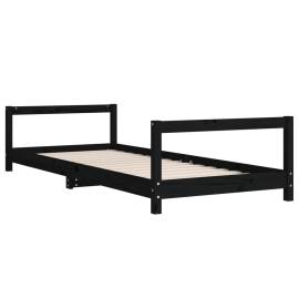 Cadru de pat pentru copii, negru, 80x200 cm, lemn masiv de pin, 3 image