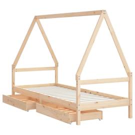 Cadru de pat pentru copii cu sertare, 90x190 cm, lemn masiv pin, 4 image