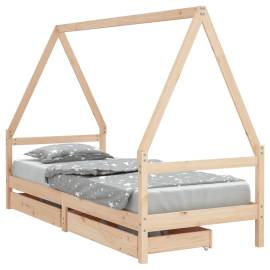 Cadru de pat pentru copii cu sertare, 90x190 cm, lemn masiv pin, 2 image