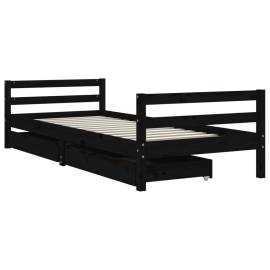 Cadru pat copii cu sertare, negru, 80x200 cm, lemn masiv de pin, 3 image