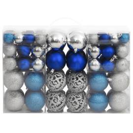 Globuri de crăciun 100 buc., albastru și argintiu, 3 / 4 / 6 cm