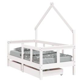 Cadru de pat copii cu sertare, alb, 70x140 cm, lemn masiv pin, 2 image