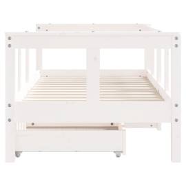 Cadru de pat copii cu sertare, alb, 70x140 cm, lemn masiv pin, 5 image