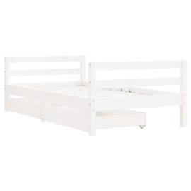 Cadru de pat copii cu sertare, alb, 80x160 cm, lemn masiv pin, 3 image
