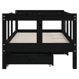 Cadru de pat copii cu sertare, negru, 70x140 cm, lemn masiv pin, 5 image