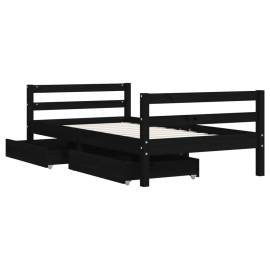 Cadru de pat copii cu sertare, negru, 80x160 cm, lemn masiv pin, 4 image
