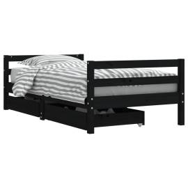 Cadru de pat copii cu sertare, negru, 80x160 cm, lemn masiv pin, 2 image