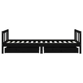 Cadru de pat copii cu sertare, negru, 90x190 cm, lemn masiv pin, 6 image