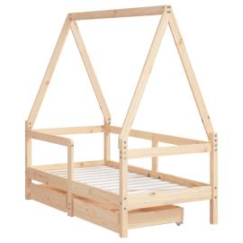 Cadru de pat cu sertare de copii, 70x140 cm, lemn masiv de pin, 3 image