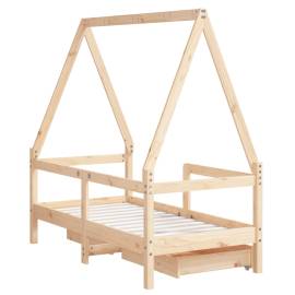 Cadru de pat cu sertare de copii, 70x140 cm, lemn masiv de pin, 7 image