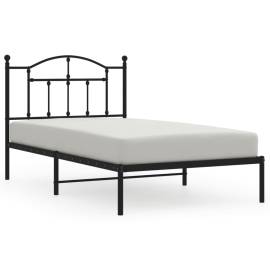 Cadru de pat metalic cu tăblie, negru, 100x190 cm, 2 image