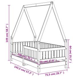 Cadru de pat pentru copii, alb, 70x140 cm, lemn masiv de pin, 10 image