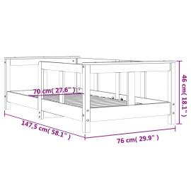 Cadru de pat pentru copii, alb, 70x140 cm, lemn masiv de pin, 10 image