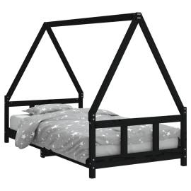 Cadru de pat pentru copii, negru, 90x190 cm, lemn masiv de pin, 2 image