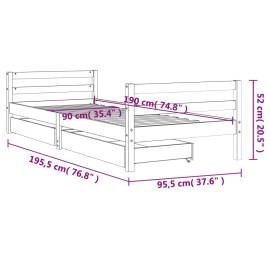 Cadru de pat pentru copii cu sertare, 90x190 cm, lemn masiv pin, 10 image