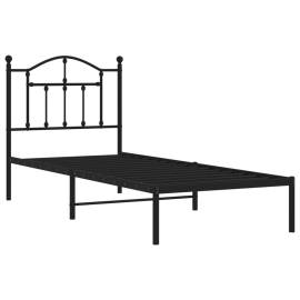 Cadru pat metalic cu tăblie, negru, 90x200 cm, 4 image