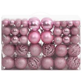 Set globuri de crăciun 111 buc., roz, polistiren