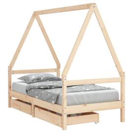 Cadru de pat copii cu sertare, 80x160 cm, lemn masiv pin, 2 image