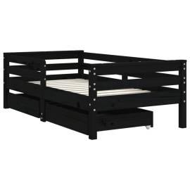 Cadru de pat copii cu sertare, negru, 70x140 cm, lemn masiv pin, 3 image